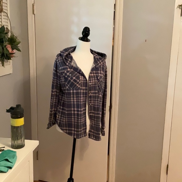 Blues shirt jacket in flanalette with hood - Picture 3 of 3